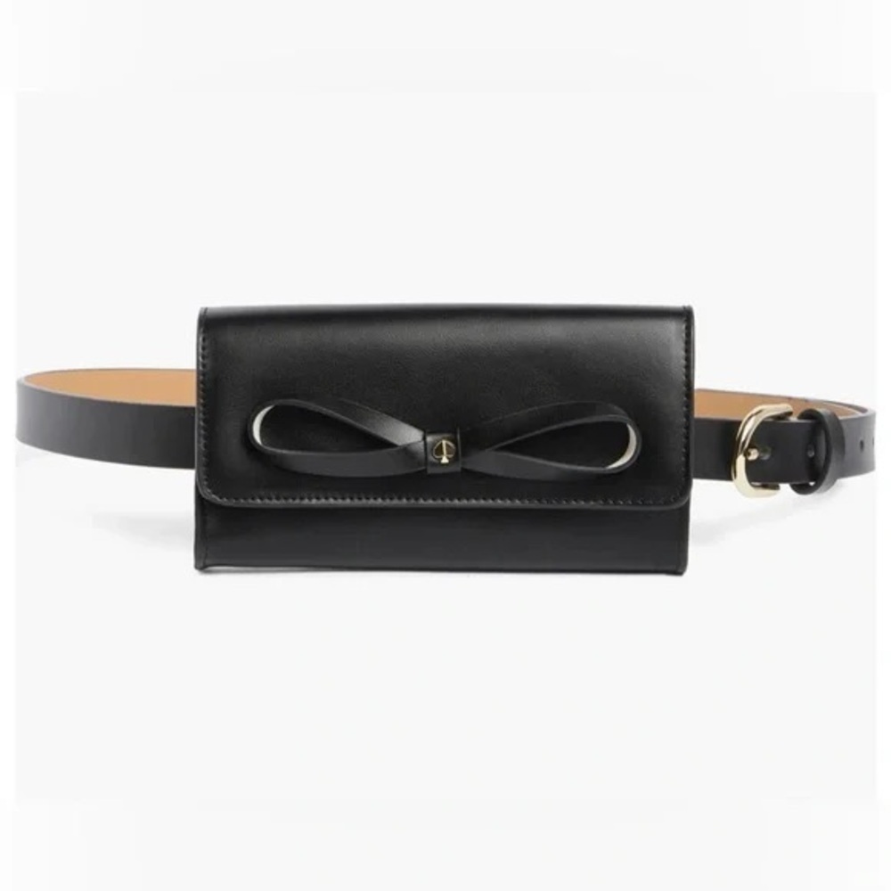 Kate Spade / NEW Black Leather Bow Belt Bag Waist Pack Fanny Pack (S/M)
